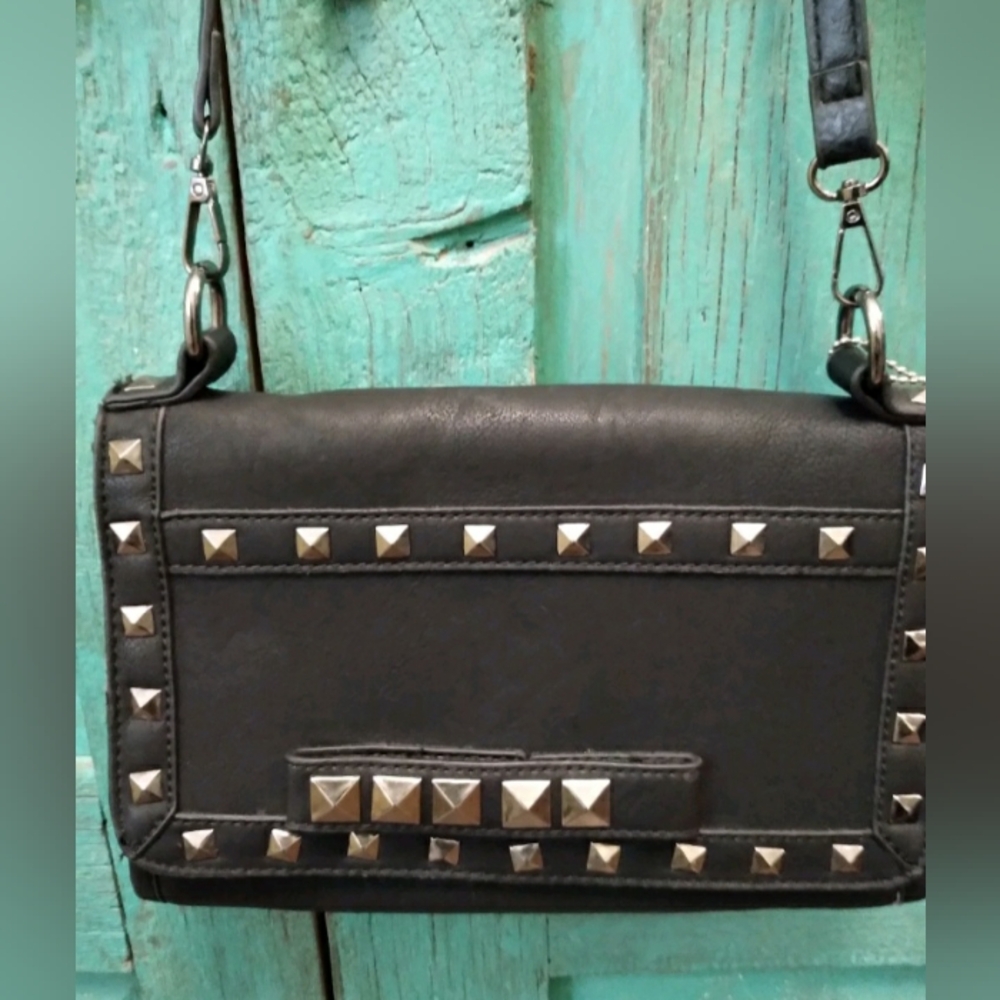 NWT Arcade Faux Leather Black With Silver Studs Crossbody/ Clutch Purse